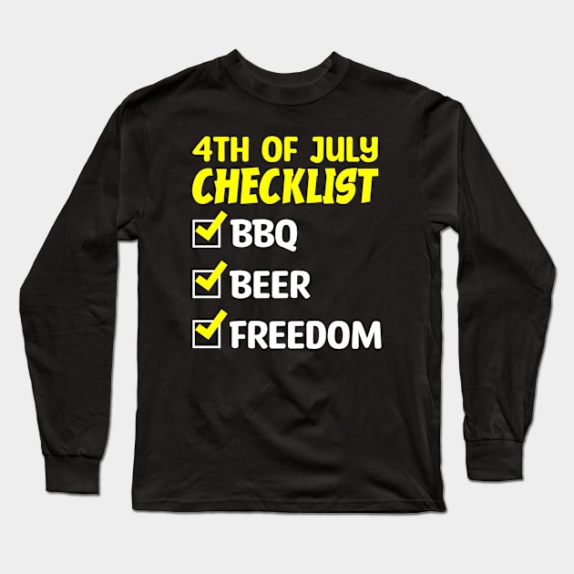 4th of July Celebration Essentials: BBQ, Beer, and Freedom Long Sleeve T-Shirt by PositiveMindTee